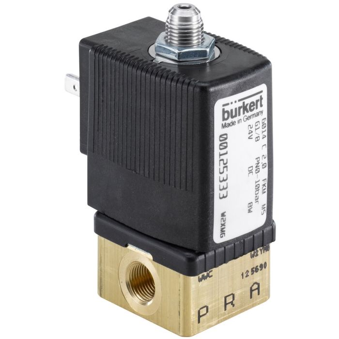 Burkert 332727 24 DC 3-Way Brass 1/8 In Solenoid Valve Normally Closed General Service