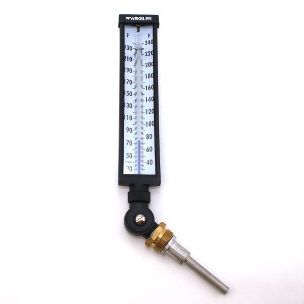Weksler A935AF5-AL 0 - 240° F Industrial Glass Tube Thermometer 9 In Scale 3.5 In Stem | Valves and Instruments